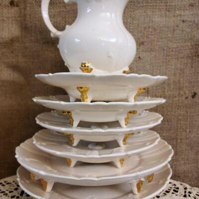 7 pc Lola china set Cream color with gilded trim