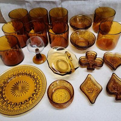 24 piece Amber glass lot