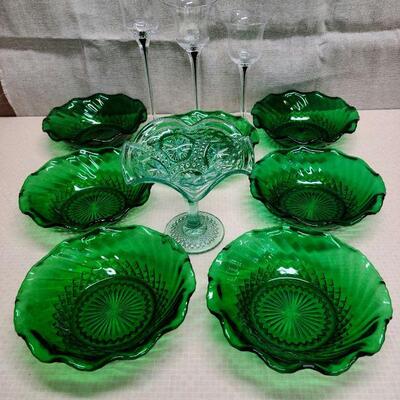 11 piece Green glass lot 