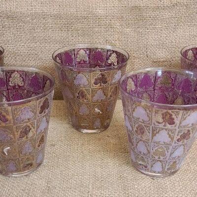 5pc Culver MCM gold and amethyst glasses