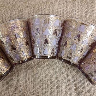 5pc Culver MCM gold and amethyst glasses