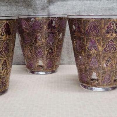 5pc Culver MCM gold and amethyst glasses