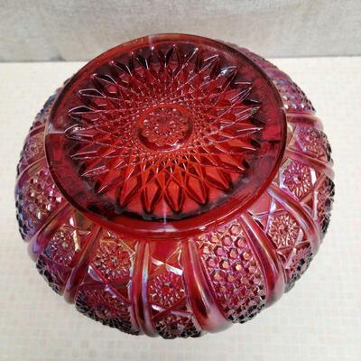 Vtg. Indiana Glass red heirloom Iridescent carnival glass bowl
