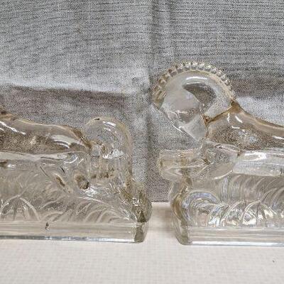 Vintage clear glass jumping horse bookends