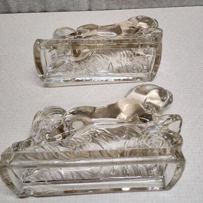 Vintage clear glass jumping horse bookends