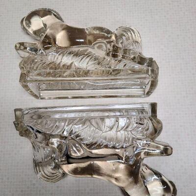 Vintage clear glass jumping horse bookends