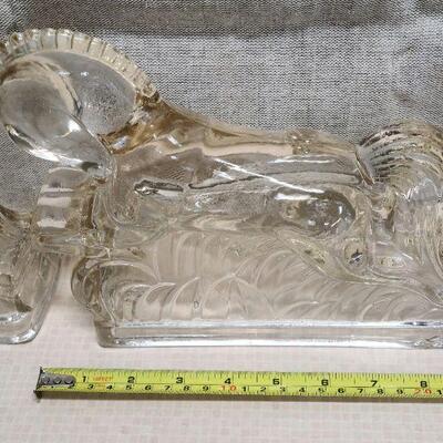 Vintage clear glass jumping horse bookends