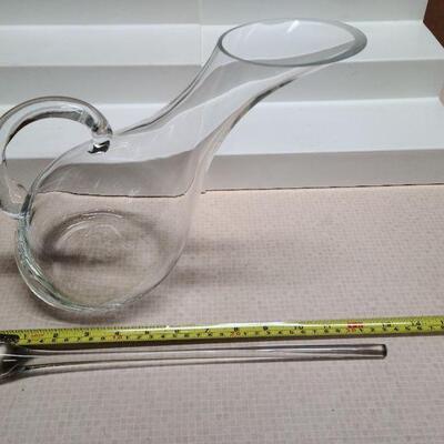 7 pc collection. 5 Paul Masson Wine Carafes, one wine decanter, and one glass stirrer