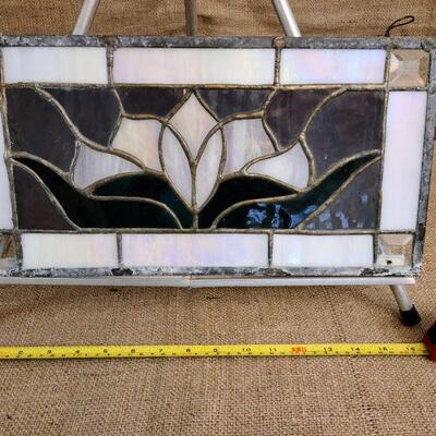 Beautiful Iridescent stained glass panel with beveled glass corners. 