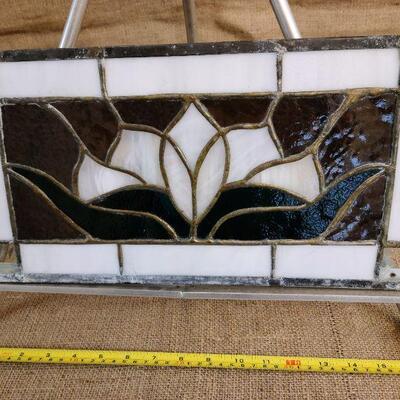 Beautiful Iridescent stained glass panel with beveled glass corners. 
