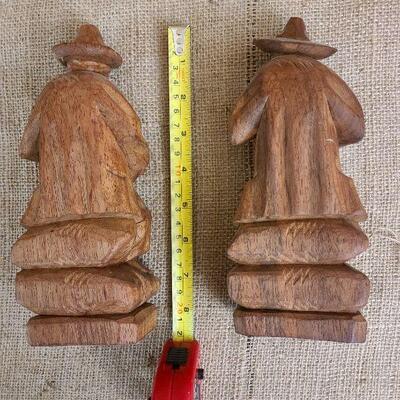 Pair of wooden hand carved folk art musicians