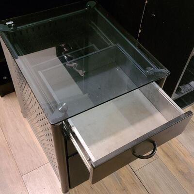 Black tempered glass top 3 drawer desk cabinet