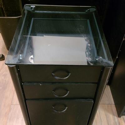 Black tempered glass top 3 drawer desk cabinet