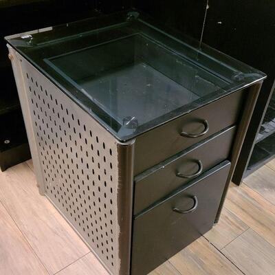 Black tempered glass top 3 drawer desk cabinet