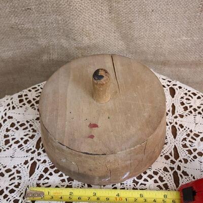 Vintage wooden head form holder with Styrofoam head