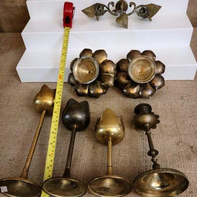 7 pc assorted "floral" brass/metal candle holders