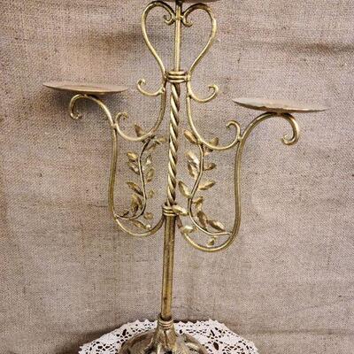 Large gold tone metal 3 candle holder
