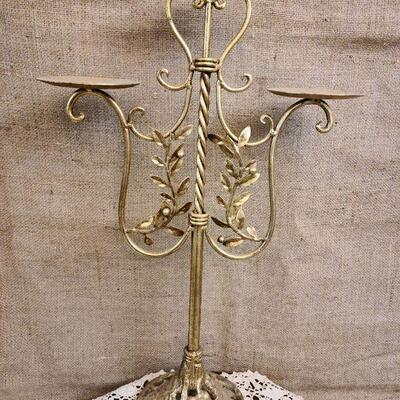 Large gold tone metal 3 candle holder