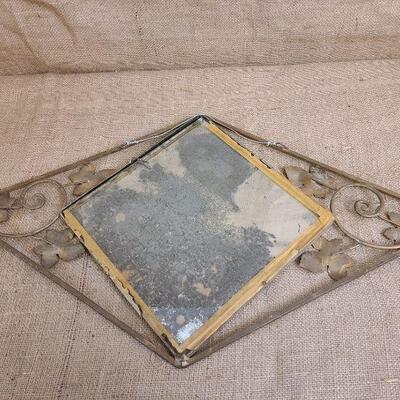 Vintage MCM gold tone wall mirror diamond shape