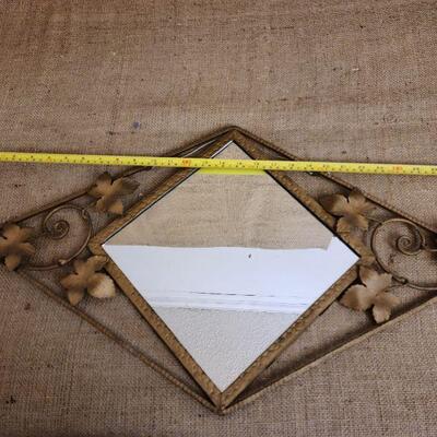 Vintage MCM gold tone wall mirror diamond shape