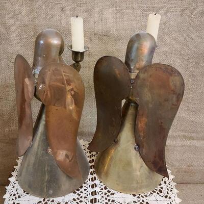 Pair of brass/copper angel candle holders