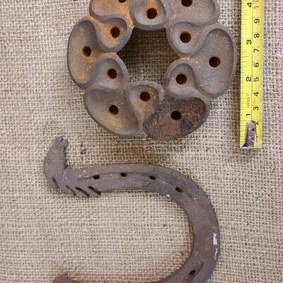 Vtg Dansk designs cast iron flower frog/candle holder and horse head horseshoe