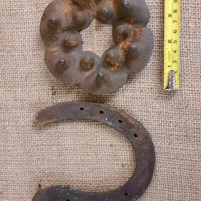 Vtg Dansk designs cast iron flower frog/candle holder and horse head horseshoe