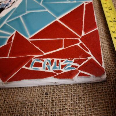 Tile mosaic signed Cruz