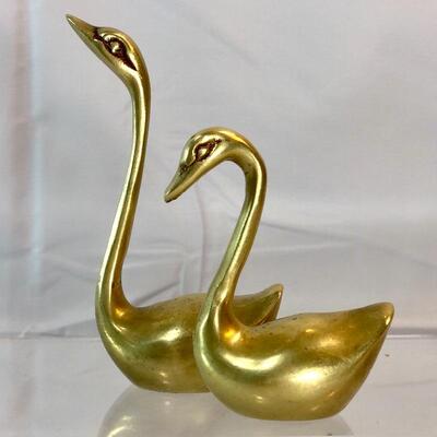 Petite Brass Swan Pair
