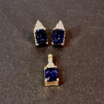 Large Sapphire Pendant & Earrings 