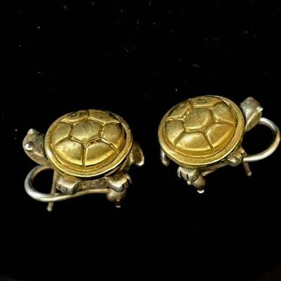 Saint Sterling Bracelet and Earrings w 18K Gold Turtles