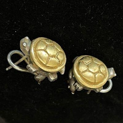Saint Sterling Bracelet and Earrings w 18K Gold Turtles