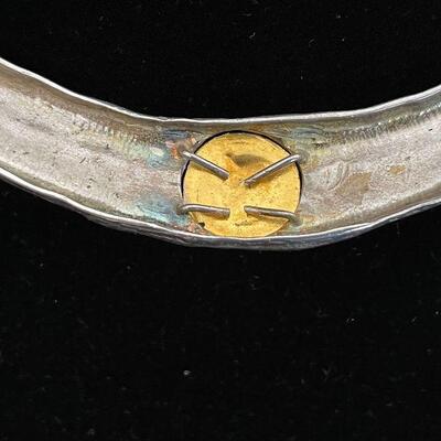 Hammered Sterling Collar Necklace with inset Gold Coin
