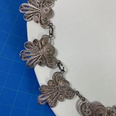 #180 Silver Filigree Antique Necklace 20 inches