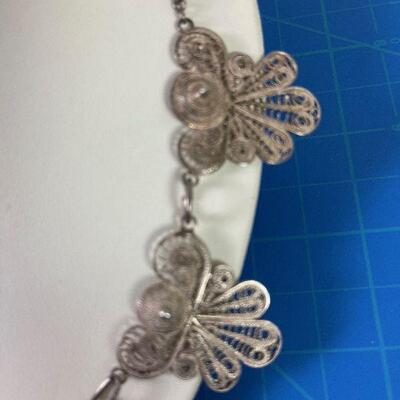 #180 Silver Filigree Antique Necklace 20 inches