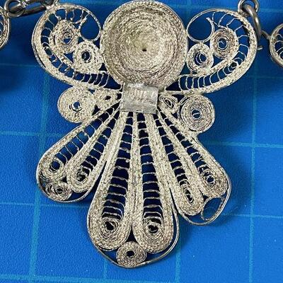 #180 Silver Filigree Antique Necklace 20 inches