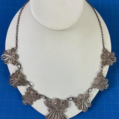 #180 Silver Filigree Antique Necklace 20 inches