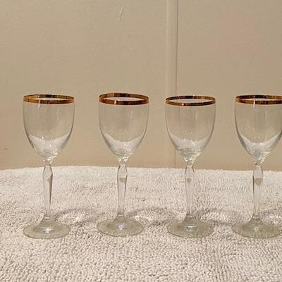 Vintage Set of Gold Rimmed Wine Glasses