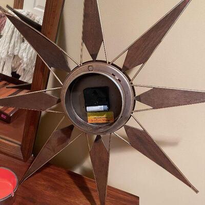 Mid Century Modern Elgin Teak Starburst Atomic Clock