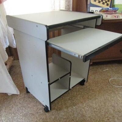 Mobile Computer or Work Table with Slide Out Shelf 