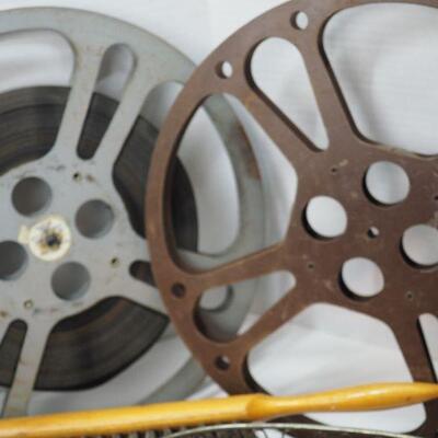 Lot 8 Movie reels and film Victorian hardware, coaster, fids, Silver plated basket