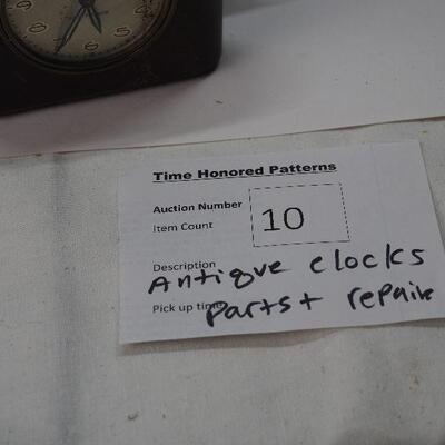 Lot 10 Clock Lot #1 with  Clock book hand made German wooden table chime clock ( not working) Parts and Repair