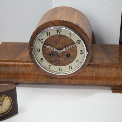 Lot 10 Clock Lot #1 with  Clock book hand made German wooden table chime clock ( not working) Parts and Repair