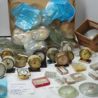 Lot 12 Clock Lot #3  Vintage table clocks, Assorted Clock Face Crystals glass and plastic Many sizes