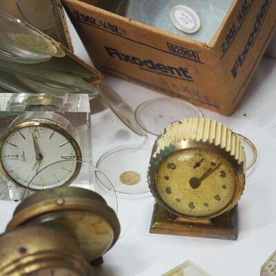 Lot 12 Clock Lot #3  Vintage table clocks, Assorted Clock Face Crystals glass and plastic Many sizes