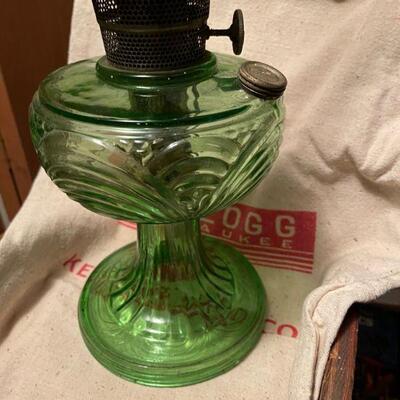 Beautiful green glass oil lamp