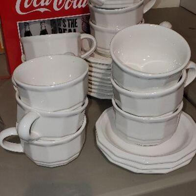 Pfaltzgraff China Heritage White Stoneware 12 Cups and 12 Saucers (item #49) Coffee Tea Soup Mug 