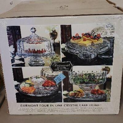 New In Box NIB Shannon Crystal by Godinger Clear Glass Cake Plate 4 in 1 Cake Dome (item #50)