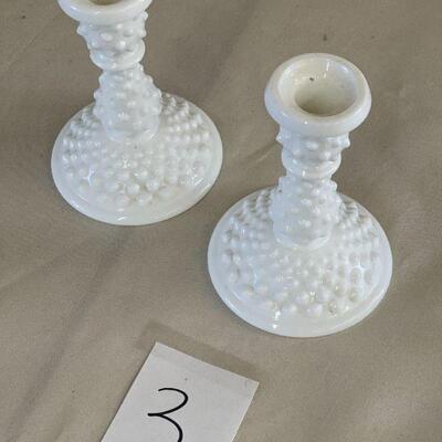 Lot 3 Pair Vintage Hobnail Milkglass Candle Sticks