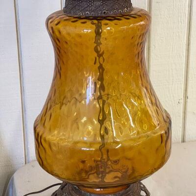 Lot 5 Vintage XL Amber Glass Lamp w/ Pair of Shades